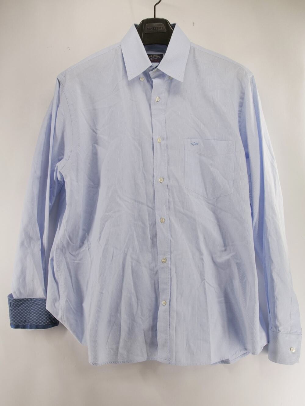 Paul & Shark Yachting Shirt Mens L 16.5 Blue White Stripe Button Up Dress